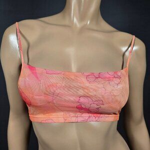 Vintage 90s Floral Mesh Bandeau Bralette Top Size M 36 Coral Pink Fairy